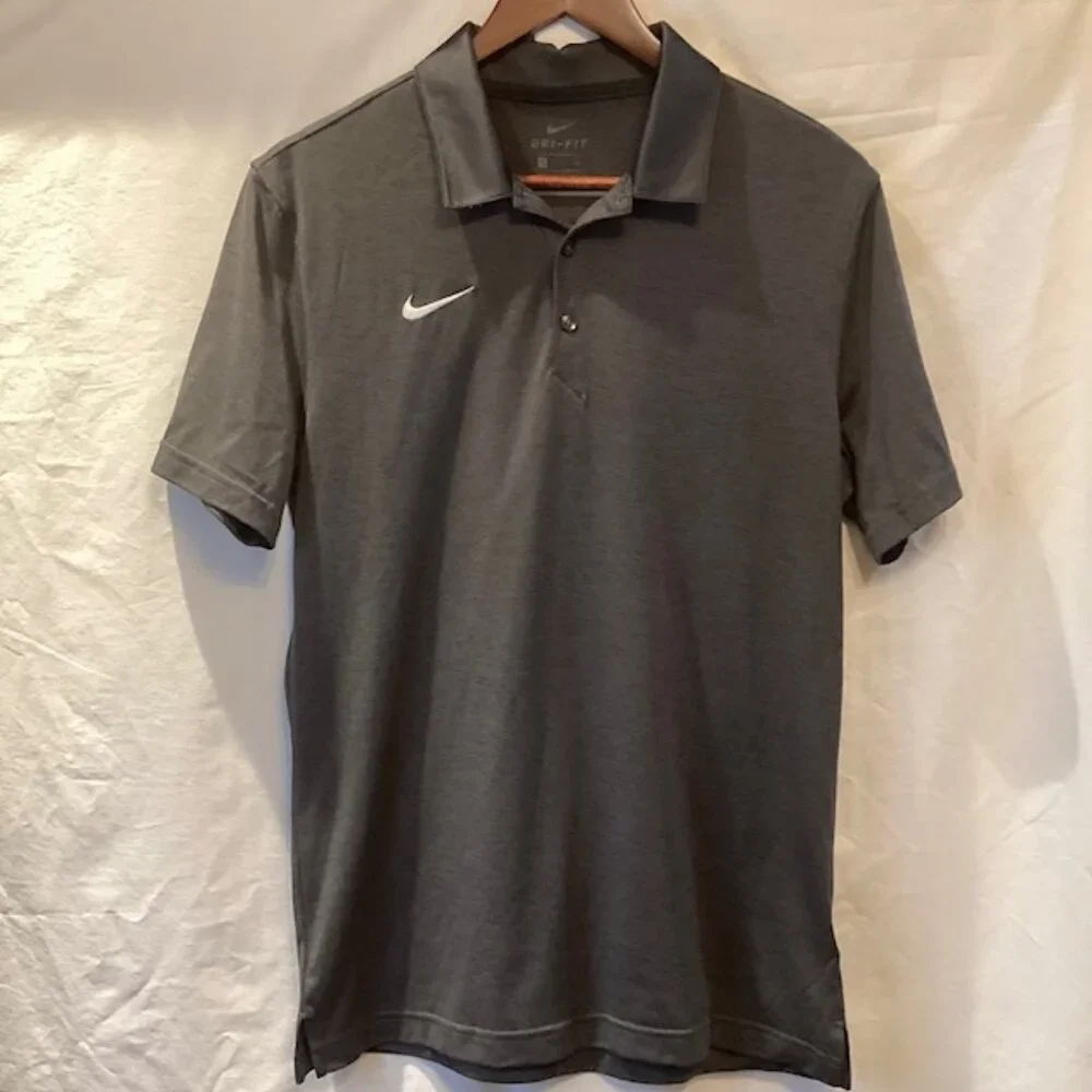 Two Nike Shirts Dry Fit Mens Small Black & White Stripe, Dark Gray Solid Vietnam
